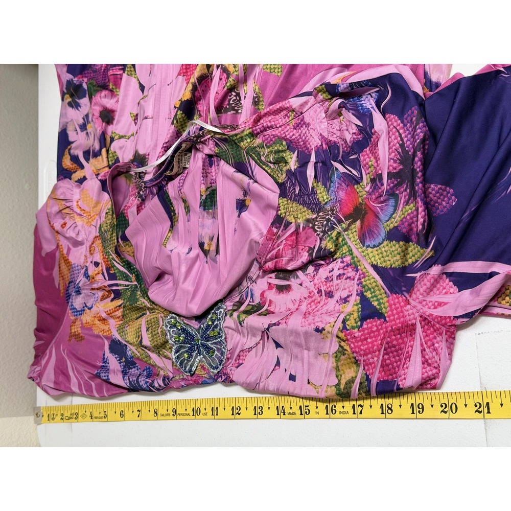 One World Top Womens Medium Pink Floral Butterfly Embellished Tunic Y2k Romantic - Picture 9 of 10